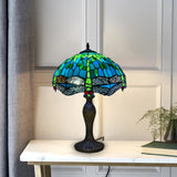 Tiffany Table Lamp 16 inch Green Dragonfly Style Stained Glass Shade Home Decor