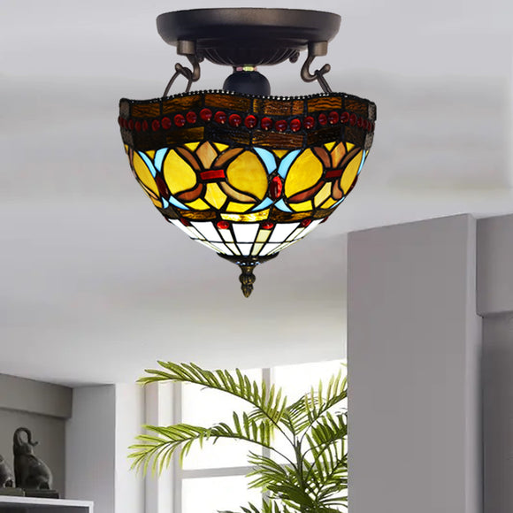 Tiffany Style Ceiling Light Multicolored Stained Glass Desk Home Décor Stylish Classic