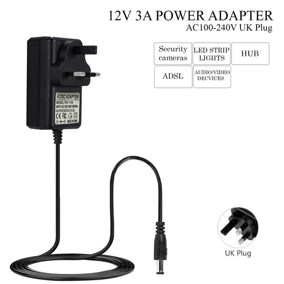 3A Power Supply Adapter DC 12V PSU Charger for CCTV Camera LED Strip UK Plug
