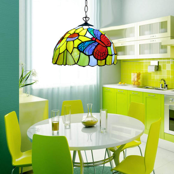 Tiffany Style Pendant Lamps Butterfly Style Stained Glass For Living Room