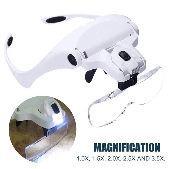 Magnifying Glass Headset 2 LED Light Headband Magnifier 5 Lens With Box UK