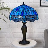 Tiffany Blue Dragonfly Style Table Lamp 16 inch Stained Glass Shade Handcrafted