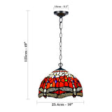 RED Tiffany Style Pendant Lamps With Dragonfly Design Handcraft Glass for Living Room Decoration