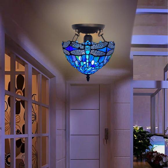 Blue Glass Handcrafted Stunning Quality Tiffany Style Ceiling Light