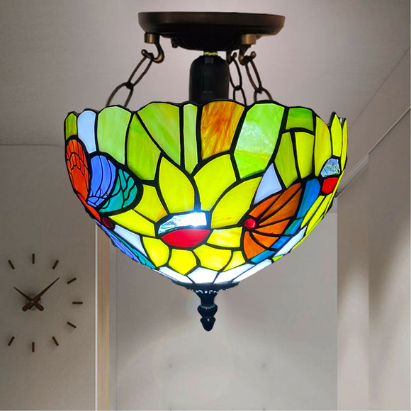 Butterfly Tiffany Style Ceiling Light Stained Glass For Living Room