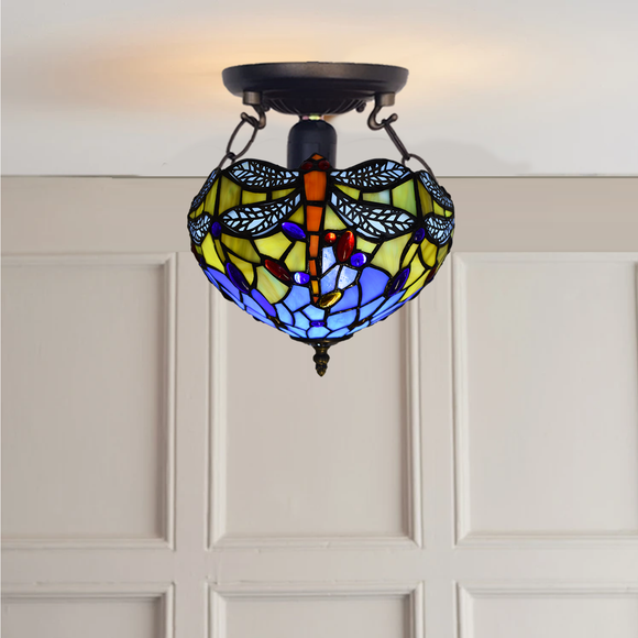 New Tiffany Style Ceiling Light With Dragonfly Design Bedroom Decoration