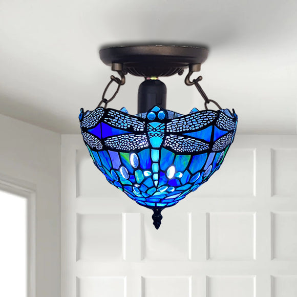 Blue Glass Handcrafted Stunning Quality Tiffany Style Ceiling Light