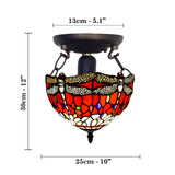 RED Tiffany Style Ceiling Light With Dragonfly Design Handcraft Glass for Living Room Decoration