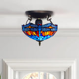 Tiffany Antique Blue Dragonfly Style 16 Inch Stained Glass Ceiling Shade Lamp UK