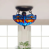 Tiffany Antique Blue Dragonfly Style 16 Inch Stained Glass Ceiling Shade Lamp UK