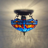 Tiffany Antique Blue Dragonfly Style 16 Inch Stained Glass Ceiling Shade Lamp UK