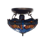 Tiffany Antique Blue Dragonfly Style 16 Inch Stained Glass Ceiling Shade Lamp UK